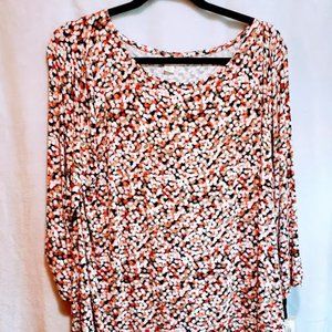 NWT Scoop Neck Rayon Print Top Three-Quarter Sleeves Warm Colors